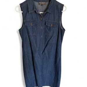 J. Gee Medium Wash Denim Sleeveless Knee Length Dress Summer Preppy Bohemian